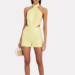 STAUD Renee Floral Romper Halter Tie Back Yellow Embroidered sz 12 NWT